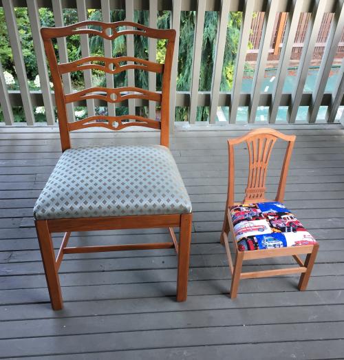 With a full sized dining chair (not mine) for scale.